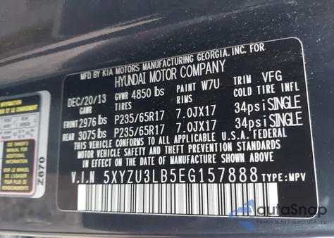 2014 Hyundai Santa Fe Sport 2.4L z USA, uszkodzony, nr VIN 5XYZU3LB5EG157888